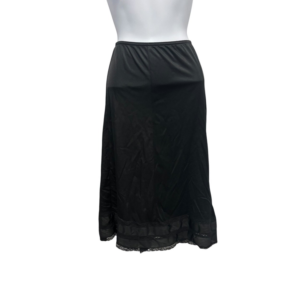 JCPenney Black Lace Trim Half Slip Antron III Nylon Midi Union Made Large‎ VTG